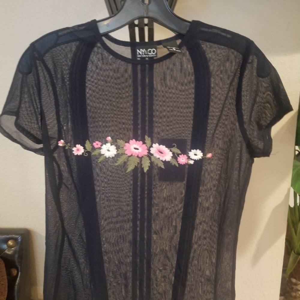 NY&CO Sheer Black Floral Top
